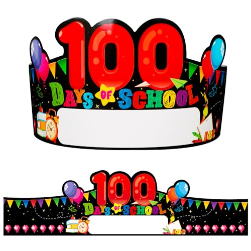 SICOHOME 100th Day of School Crowns 24pcs 145x4 inch Paper Crowns for Kids Party Favors Classroom Decorations and Teacher Supplies - Image 1