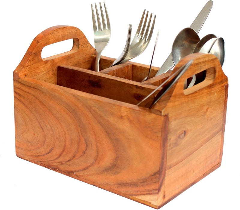 eSplanade Wooden Cutlery Spoon Stand for Dining Table Chammach Stand  Multipurpose Cutlery Holder for Kitchen Rack Style 1 - Image 1