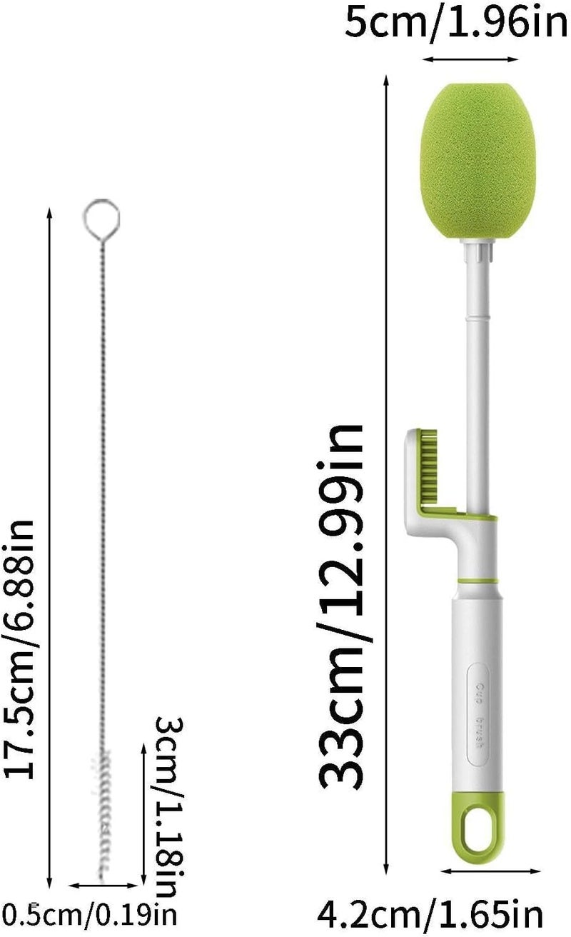 KPNG 3-in-1 Bottle Cleaner Groove Brush for Narrow Neck Bottles, Long Handle Water Scrubbing, Crevice with Straw Brush, Cleaning for Sports (Green/Pack of-1) - Image 2
