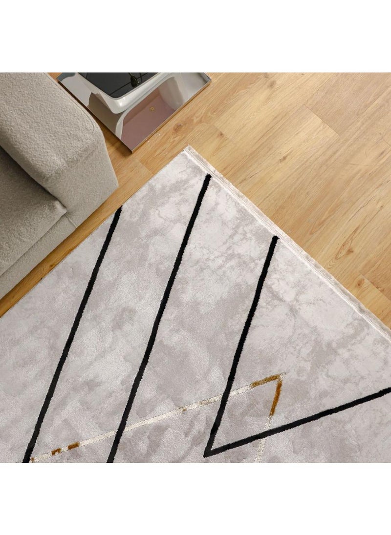 DANUBE HOME Galleria Modern Geometric Patterned Rug  Polyester Area Rug L300xW200cm-Grey & Black  - Image 1