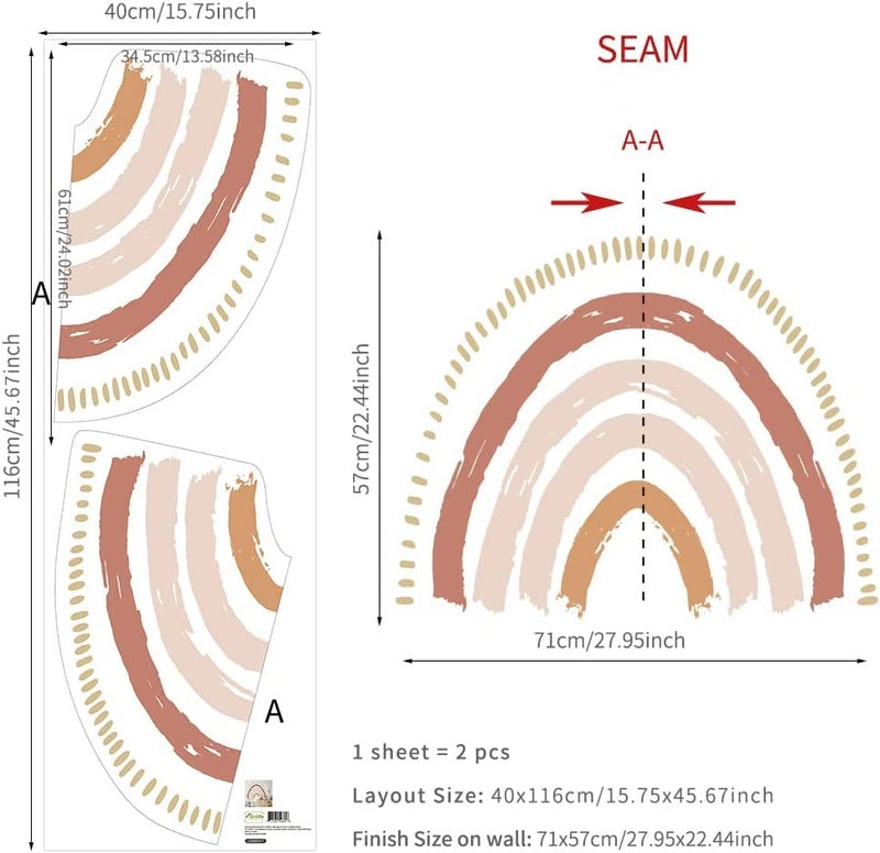 funlife Large Boho Rainbow Wall Decals Peel and Stick, Self Adhesive Boho Polka Dot Wall Decal Hearts Wall Sticker for Girls Bedroom Decor, Kids Nursery Room - Image 3
