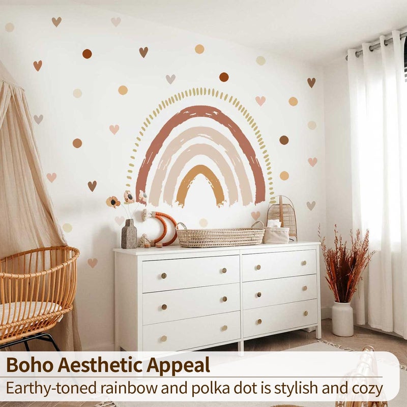 funlife Large Boho Rainbow Wall Decals Peel and Stick, Self Adhesive Boho Polka Dot Wall Decal Hearts Wall Sticker for Girls Bedroom Decor, Kids Nursery Room - Image 4