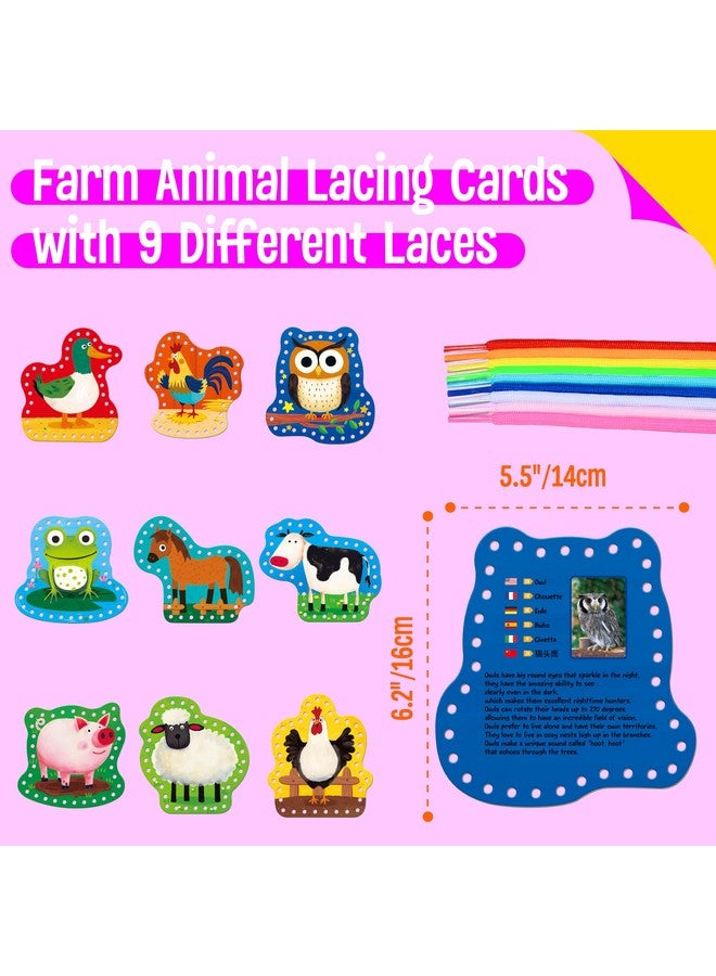 SpriteGru 9 PCS Kids Lacing Cards, 9 Double Sided Farm Animals Sewing Cards with 9 Colorful Laces, Educational & Learning Toys for Preschoolers, Kids Ages 3+ - Image 2