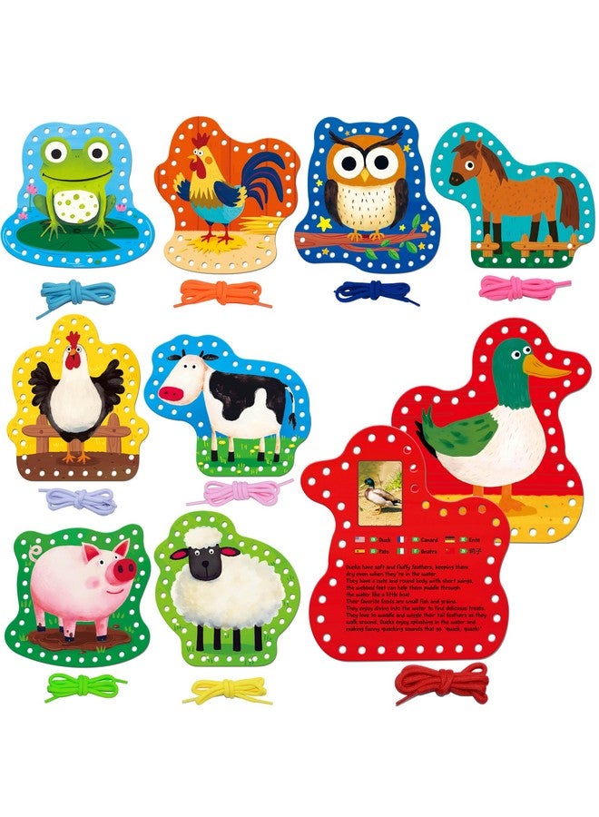 SpriteGru 9 PCS Kids Lacing Cards, 9 Double Sided Farm Animals Sewing Cards with 9 Colorful Laces, Educational & Learning Toys for Preschoolers, Kids Ages 3+ - Image 1
