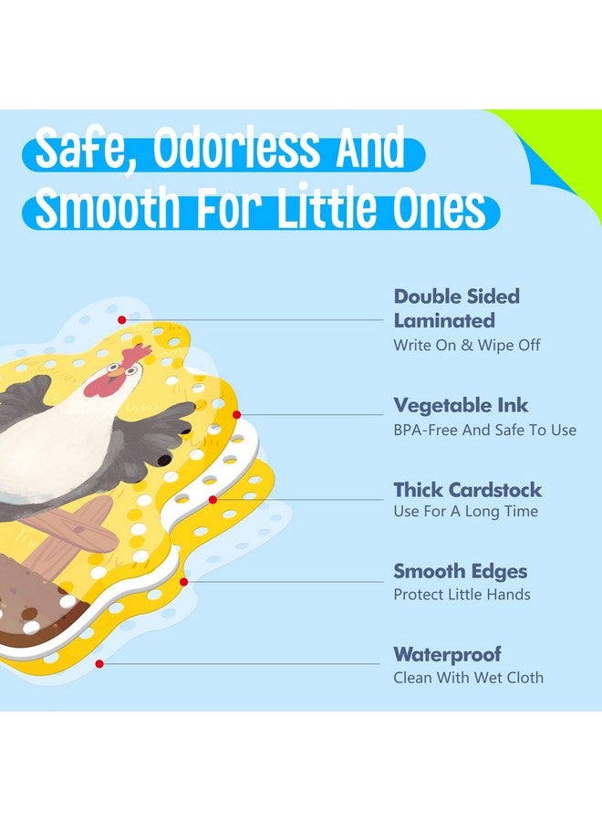 SpriteGru 9 PCS Kids Lacing Cards, 9 Double Sided Farm Animals Sewing Cards with 9 Colorful Laces, Educational & Learning Toys for Preschoolers, Kids Ages 3+ - Image 3