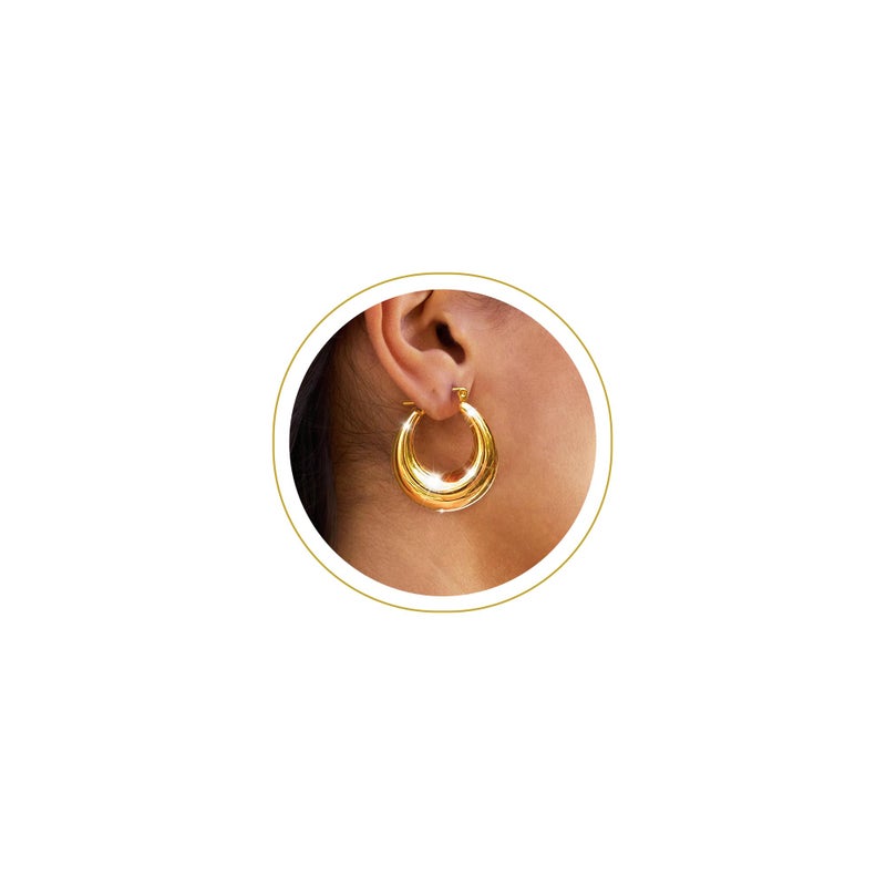 Tewiky Chunky Gold Earrings for Women, 14k Gold Plated Small Gold Hoop Earrings Hypoallergenic Oval Hoop Earrings for Women Trendy Fashion Jewelry Gifts - Image 1