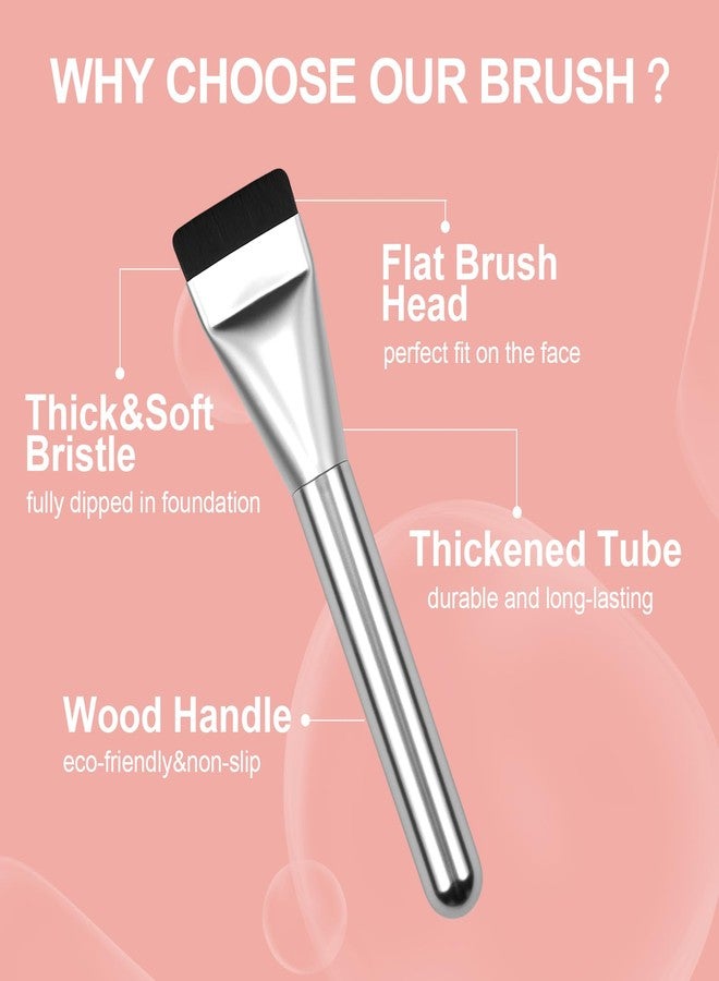 BEAUTYFACTOR Flat Foundation Brush with Puff, Beautyfactor Ultral Thin Spatula Makeup Brush with Sponge for Liquid Makeup | Fast Flawless Korean Kabuki Brushes for Blending, Liquid, Cream, Blush, Buffing （Silver） - Image 3