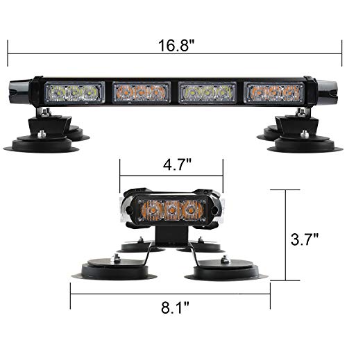 ASPL 16.8 Inch LED Strobe Flashing Light Bar, 26 Flashing Modes High Intensity Emergency Hazard Warning Beacon Lights with Magnetic Base for Car Trucks Trailer Roof Safety (Amber White Amber White) - Image 3