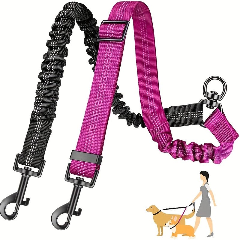 Black Light Blue Double Ended Dog Leash for Two Dogs Outing - Image 1