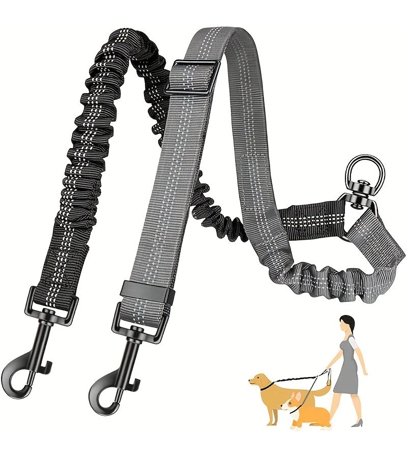 Black Light Blue Double Ended Dog Leash for Two Dogs Outing - Image 4