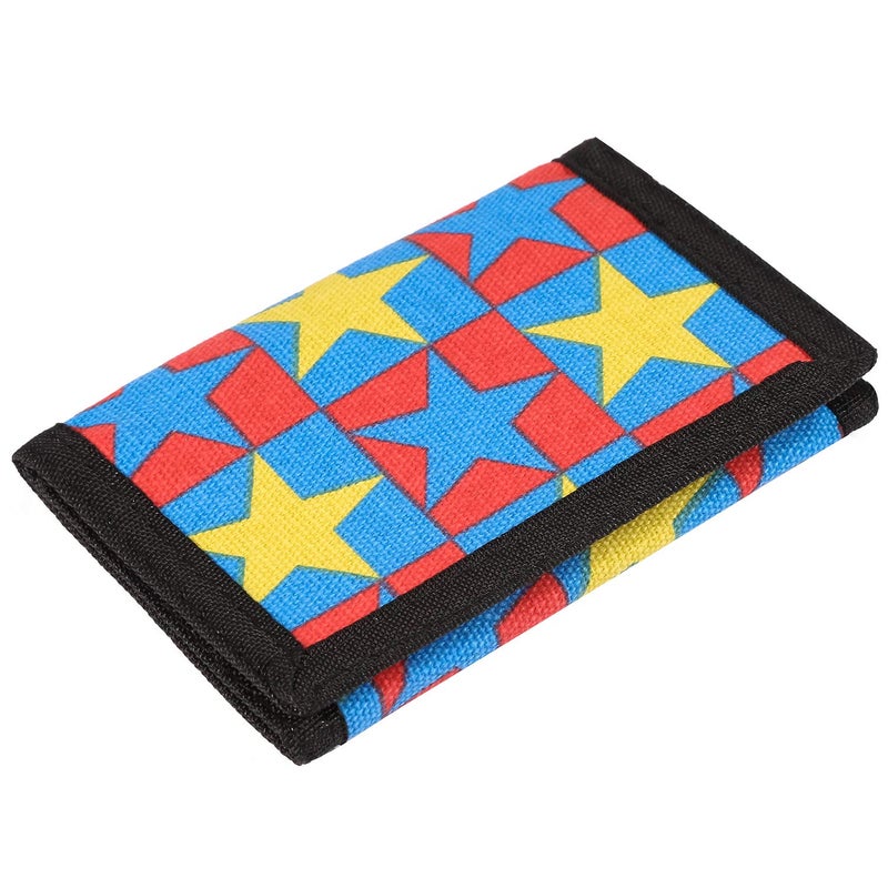 AI-DEE RFID Trifold Canvas Outdoor Sports Wallet for Kids - Front Pocket Wallet with Magic Sticker (Red Big Five-pointed star) - Image 1