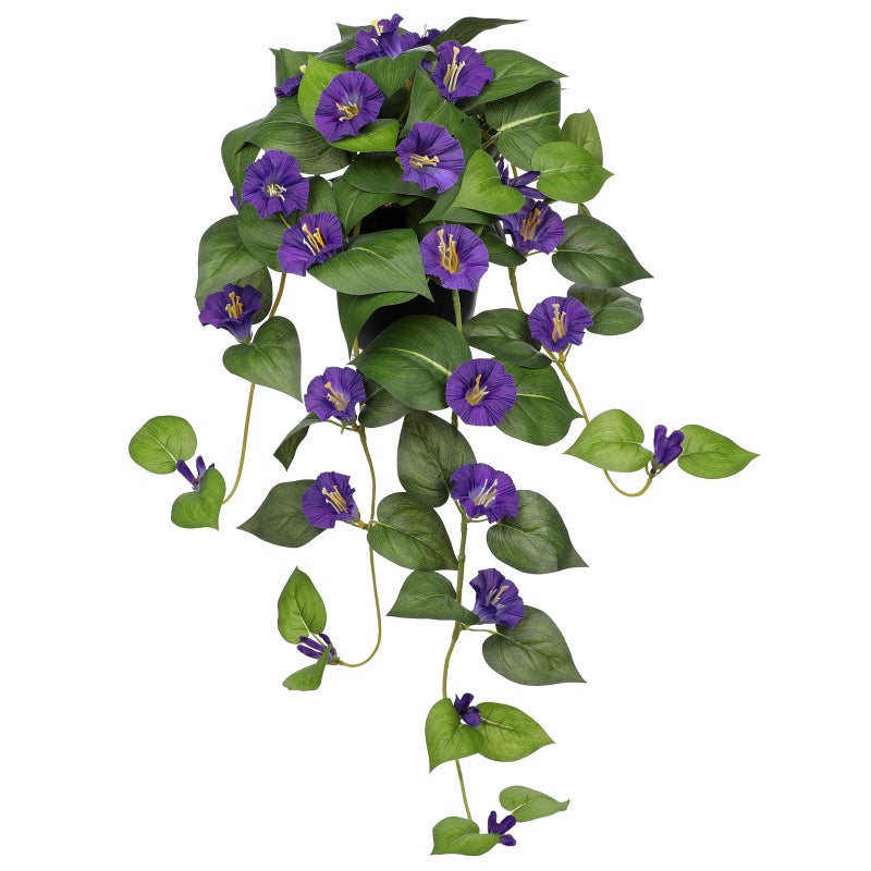 Briful Artificial Hanging Flowers in Pot 25.6" Faux Silk Morning Glory Flower Vine with Cascading Greenery Fake Hanging Plants for Home Office Bathroom Table Shelf Decor(Purple) - Image 1