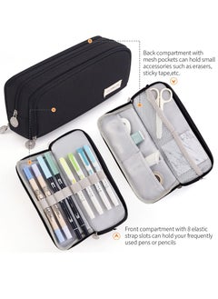 Generic Large Capacity Pencil Case 3 Compartment Pouch Pen Bag for School Teen Girl Boy Men Women, Black, Lightweight,travel  - Image 3