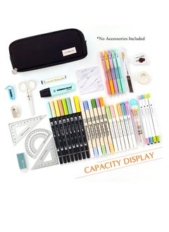 Generic Large Capacity Pencil Case 3 Compartment Pouch Pen Bag for School Teen Girl Boy Men Women, Black, Lightweight,travel  - Image 4