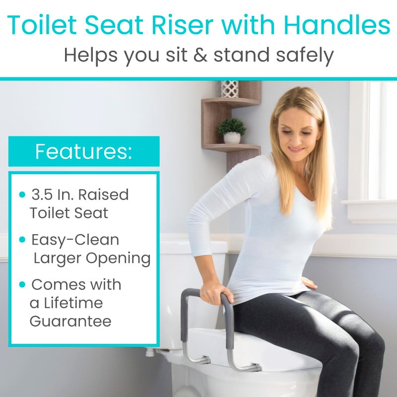 Vive Raised Toilet Seat Riser for Seniors (with Handles) - Handicap Rail Grab Bar Seat for Over Toilet - Elevated Safety for Elderly, Disabled, Medical - Standard - Image 3