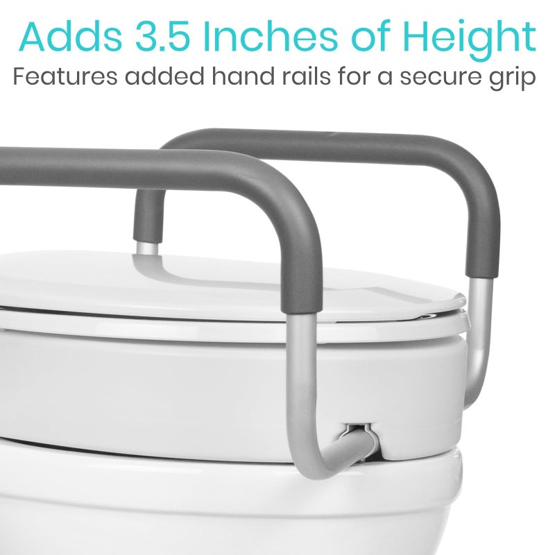 Vive Raised Toilet Seat Riser for Seniors (with Handles) - Handicap Rail Grab Bar Seat for Over Toilet - Elevated Safety for Elderly, Disabled, Medical - Standard - Image 4