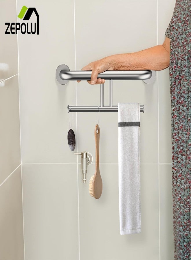 Zepolu Brushed Nickel Handicap Grab Bar w/Toilet Paper Roll Holder, Zepolu 2-in-1 Safety Assist Bar Balanced Support Handle 17 Inch, Stainless Steel Wall Mounted Bathroom Toilet Grab Bar for Senior Elderly - Image 5