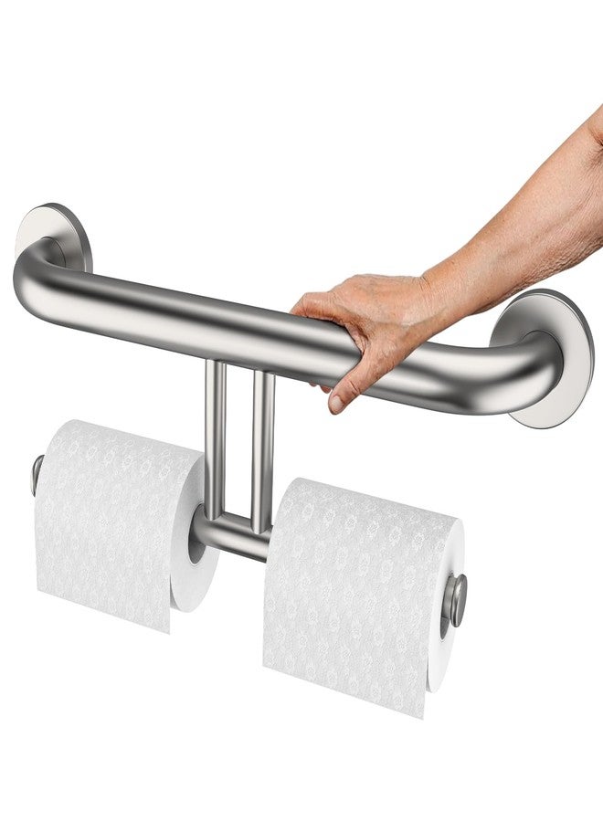 Zepolu Brushed Nickel Handicap Grab Bar w/Toilet Paper Roll Holder, Zepolu 2-in-1 Safety Assist Bar Balanced Support Handle 17 Inch, Stainless Steel Wall Mounted Bathroom Toilet Grab Bar for Senior Elderly - Image 1