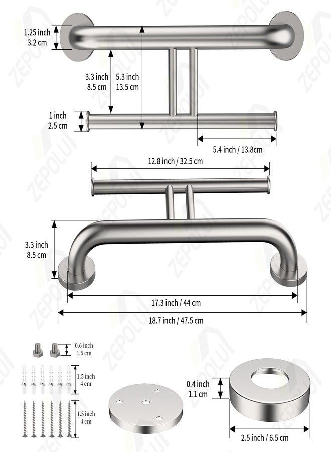 Zepolu Brushed Nickel Handicap Grab Bar w/Toilet Paper Roll Holder, Zepolu 2-in-1 Safety Assist Bar Balanced Support Handle 17 Inch, Stainless Steel Wall Mounted Bathroom Toilet Grab Bar for Senior Elderly - Image 2
