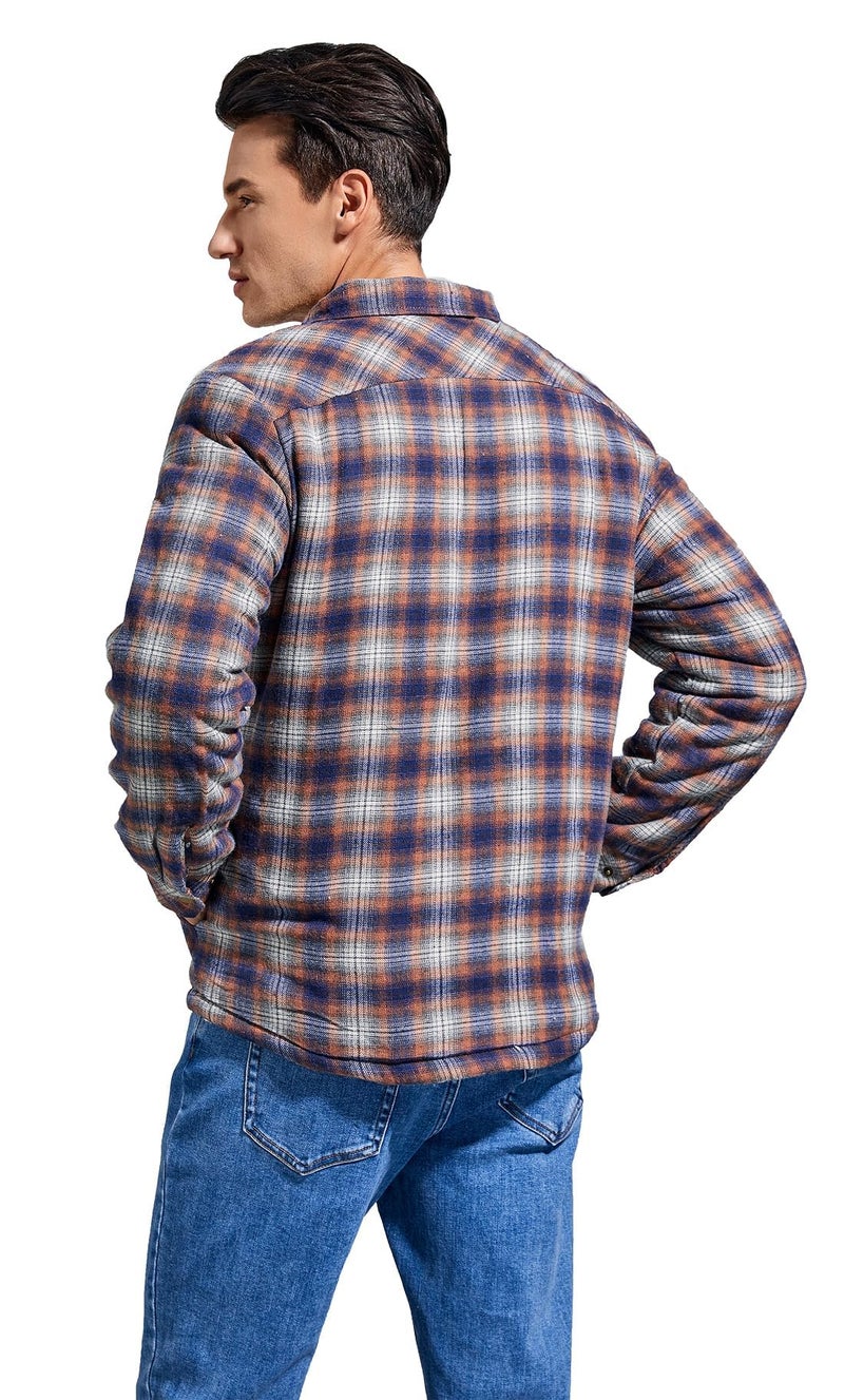 Puwasa Men's Fleece Lined Plaid Flannel Shirt Jacket Long Sleeve Button Down Coat for Men Orange Large - Image 5