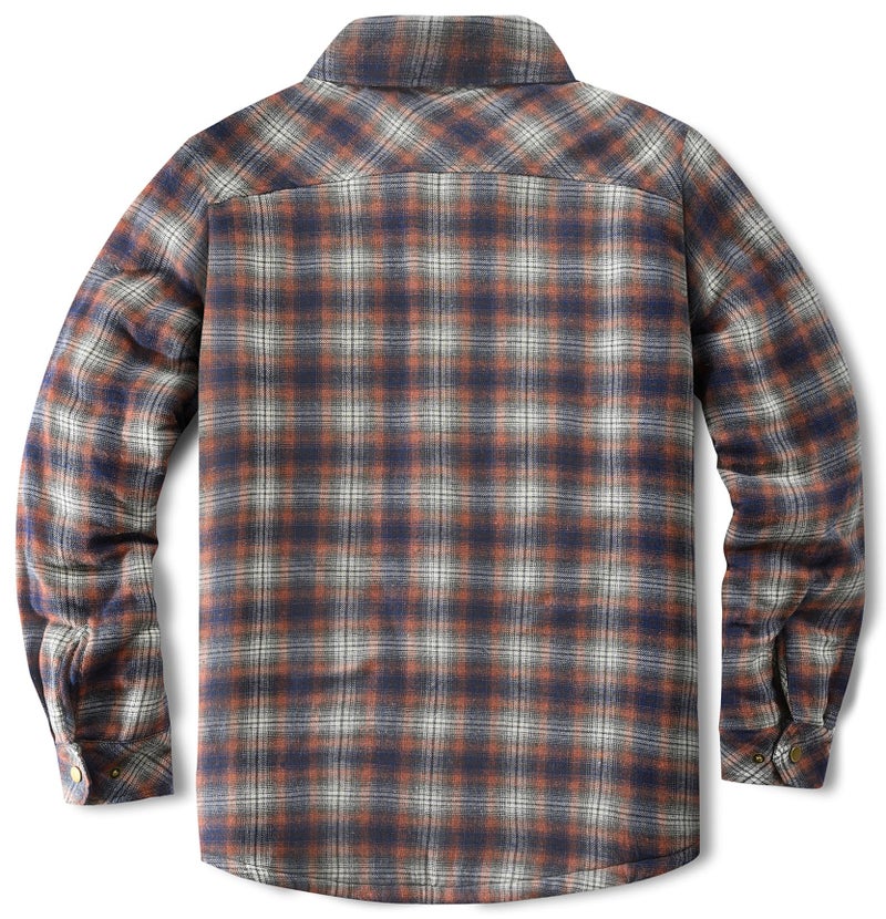 Puwasa Men's Fleece Lined Plaid Flannel Shirt Jacket Long Sleeve Button Down Coat for Men Orange Large - Image 4