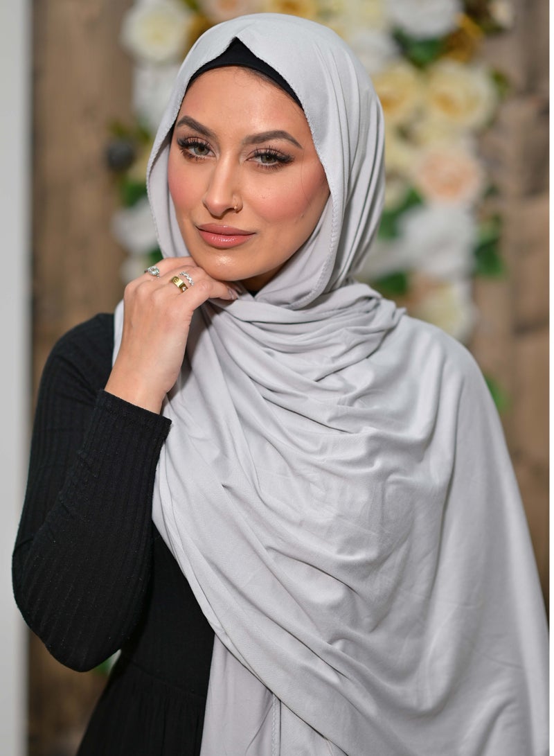 سكاي كشمير  وشاح شيلة حجاب جيرسي مطاطي ممتاز - ضبابي - Image 1