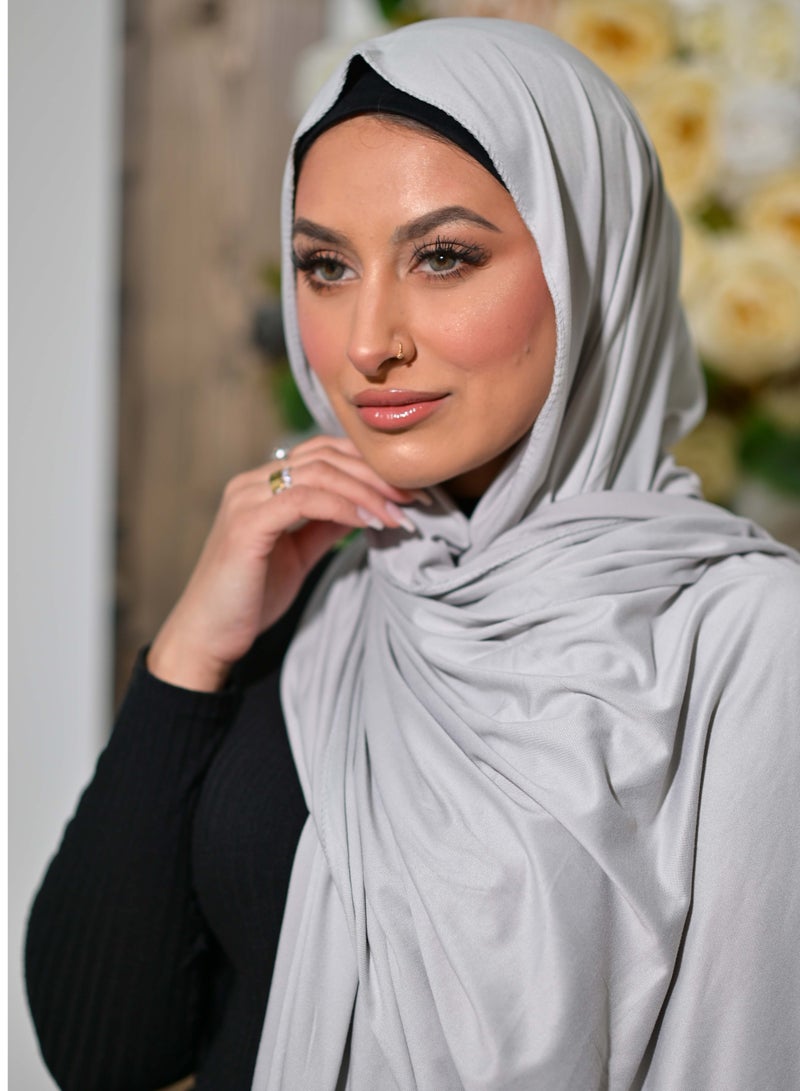 سكاي كشمير  وشاح شيلة حجاب جيرسي مطاطي ممتاز - ضبابي - Image 2