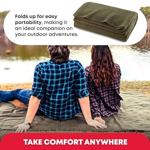 Ever Ready First Aid بطانية دافئة مقاومة للحريق باللون الزيتوني، 66" × 90" (80% صوف) - على طراز الجيش الأمريكي - Image 2