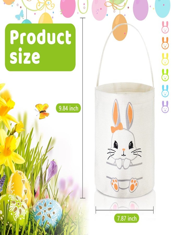 Photect 6 Pcs Easter Canvas Bunny Bucket Basket Bag with Handles for Kids 6 Color Rabbit Reusable Egg Hunting Treat Candy Goody Tote Bags for Party Game Favor Gifts Supplies(Lovely Color) - Image 2
