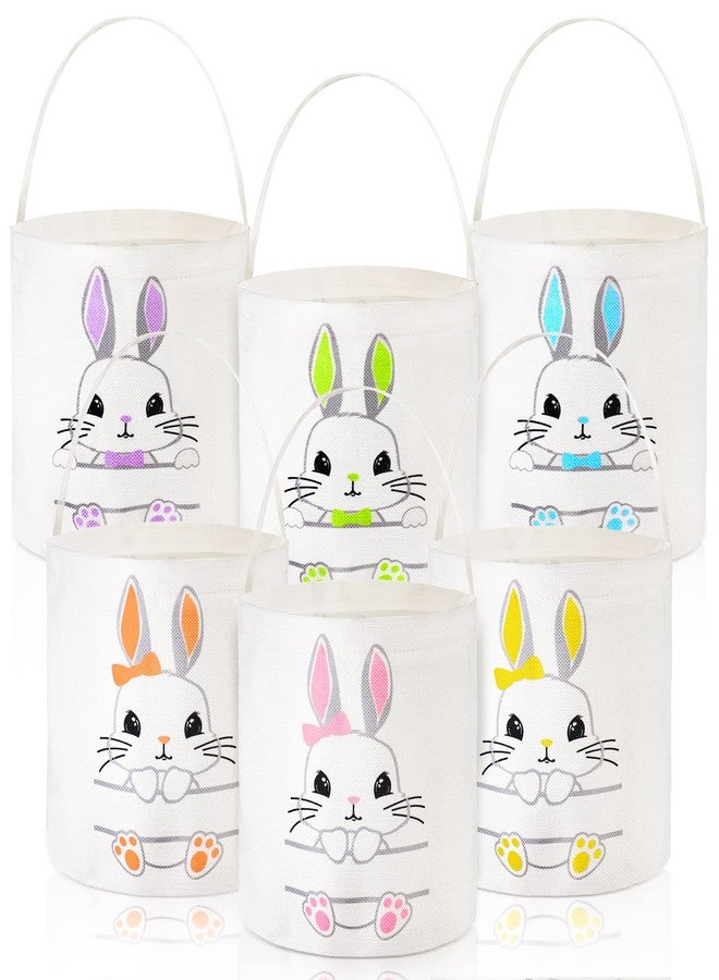 Photect 6 Pcs Easter Canvas Bunny Bucket Basket Bag with Handles for Kids 6 Color Rabbit Reusable Egg Hunting Treat Candy Goody Tote Bags for Party Game Favor Gifts Supplies(Lovely Color) - Image 1