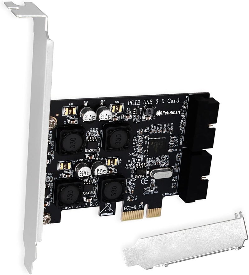 FebSmart 2X 19Pin USB 3.0 Header Ports PCIE USB 3.0 5Gbps Expansion Card for Windows and Linux Desktop PCs, Built in Self-Powered Technology, No Need Additional Power Supply (FS-H2-Pro) - Image 1