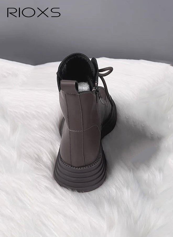 ريوكس أحذية تشوكا نسائية، أحذية قتالية أنيقة من الجلد الناعم بكعب متوسط، أحذية كاحل كلاسيكية برباط وكعب سميك ونعل خارجي مقاوم للانزلاق، لون بني. - Image 3