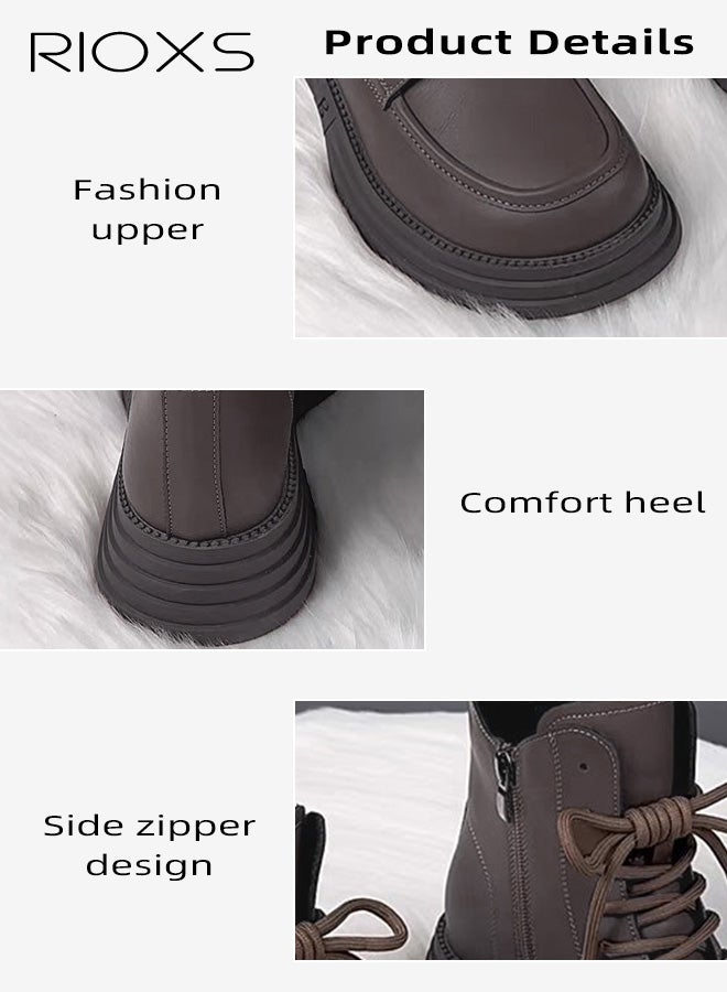 ريوكس أحذية تشوكا نسائية، أحذية قتالية أنيقة من الجلد الناعم بكعب متوسط، أحذية كاحل كلاسيكية برباط وكعب سميك ونعل خارجي مقاوم للانزلاق، لون بني. - Image 4