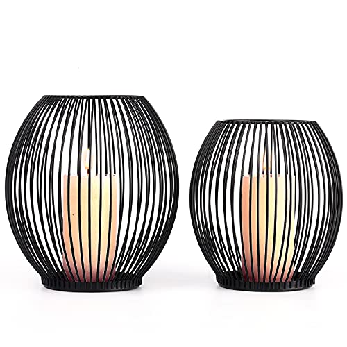 OLEEK Outdoor Candle Holder Decor Set - Black Candle Holder - Candles Holders for Table Centerpiece - Hurricane Candles Holder for Pillar Candles Cage Candle Holders Black Wire Decorative - Image 1