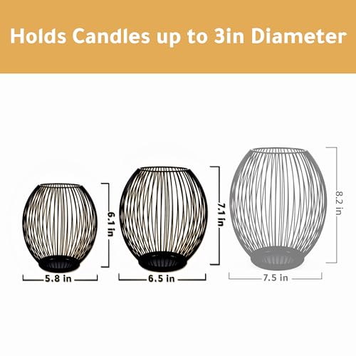 OLEEK Outdoor Candle Holder Decor Set - Black Candle Holder - Candles Holders for Table Centerpiece - Hurricane Candles Holder for Pillar Candles Cage Candle Holders Black Wire Decorative - Image 3