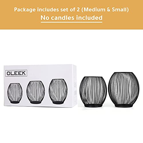 OLEEK Outdoor Candle Holder Decor Set - Black Candle Holder - Candles Holders for Table Centerpiece - Hurricane Candles Holder for Pillar Candles Cage Candle Holders Black Wire Decorative - Image 5