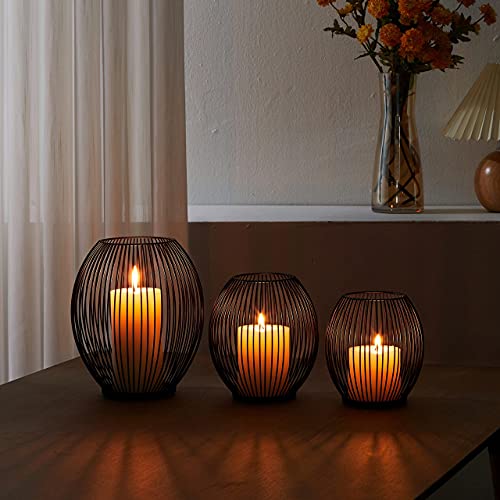 OLEEK Outdoor Candle Holder Decor Set - Black Candle Holder - Candles Holders for Table Centerpiece - Hurricane Candles Holder for Pillar Candles Cage Candle Holders Black Wire Decorative - Image 2