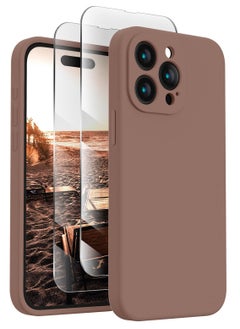 Designed for iPhone 15 Pro Max Case, Silicone Upgraded [Camera Protection] for iPhone 15 ProMax Case with [2 Screen Protectors], Anti-Scratch Microfiber Lining, 6.7 inch, Light Brown