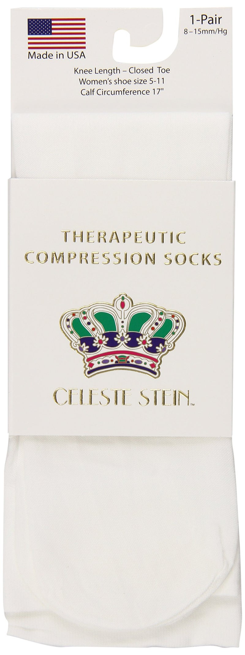 Celeste Stein Therapeutic Compression Socks, White, 8-15 mmhg, 1-Pair - Image 1