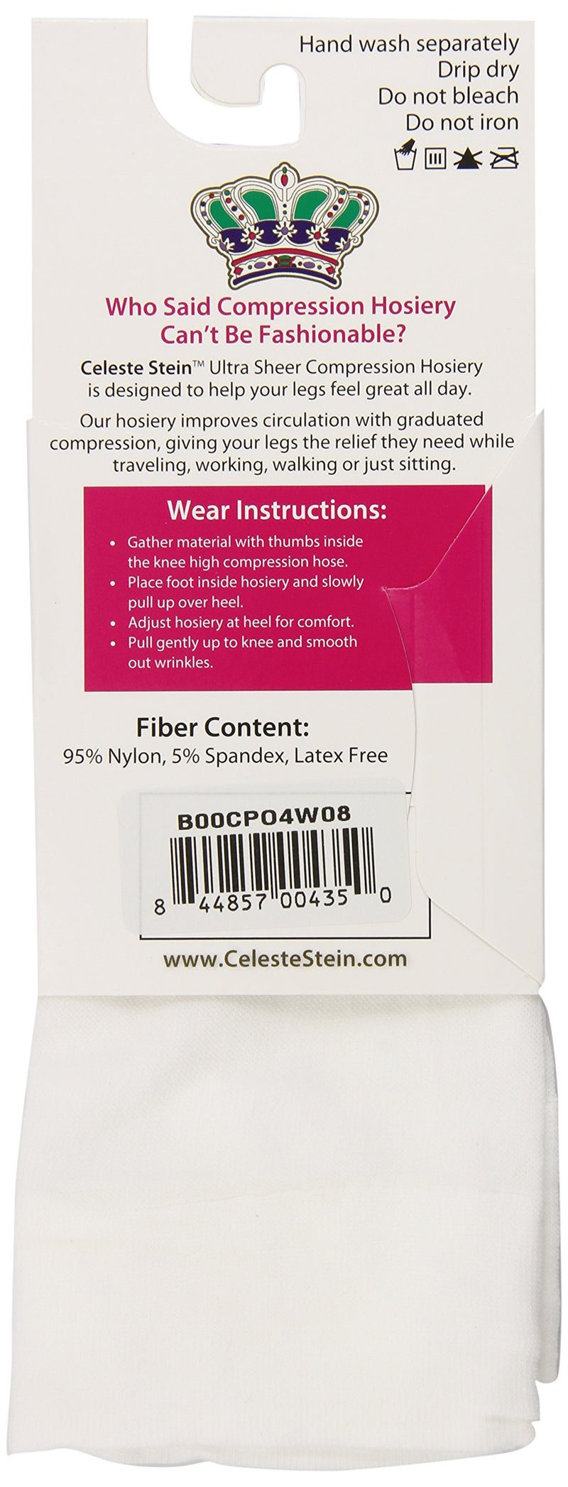 Celeste Stein Therapeutic Compression Socks, White, 8-15 mmhg, 1-Pair - Image 2