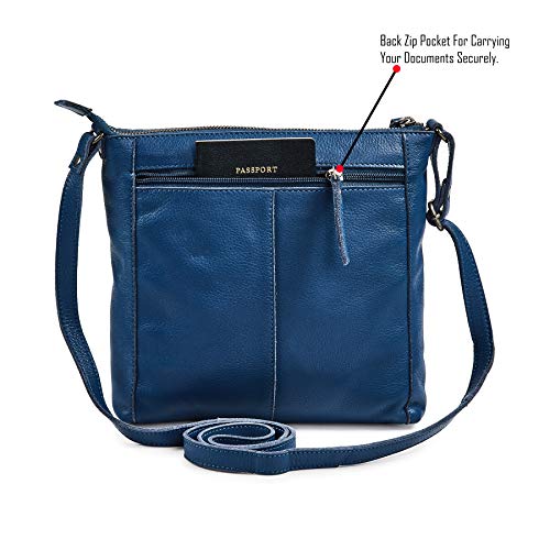 Cochoa Small Soft Pebbled Real Leather Women Crossbody Handbags & Purses - Triple Zip Premium Sling Crossover Shoulder Bag (Sapphire Blue Nappa) - Image 4