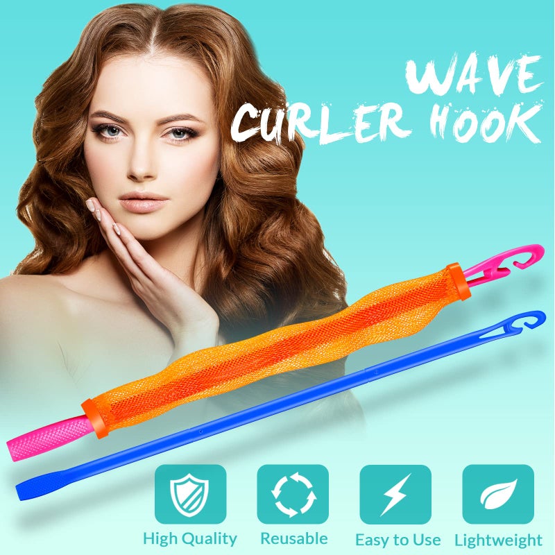 Yilloog 4 Pcs Heatless Curls Hook Spiral Curlers for Long Wave Styling Hair in 13. 8 and 22 Inch Lengths(Blue, Rose Red) - Image 4