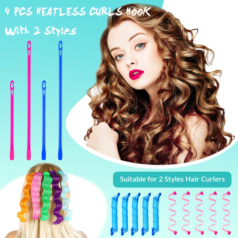 Yilloog 4 Pcs Heatless Curls Hook Spiral Curlers for Long Wave Styling Hair in 13. 8 and 22 Inch Lengths(Blue, Rose Red) - Image 5