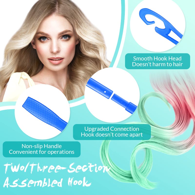 Yilloog 4 Pcs Heatless Curls Hook Spiral Curlers for Long Wave Styling Hair in 13. 8 and 22 Inch Lengths(Blue, Rose Red) - Image 3