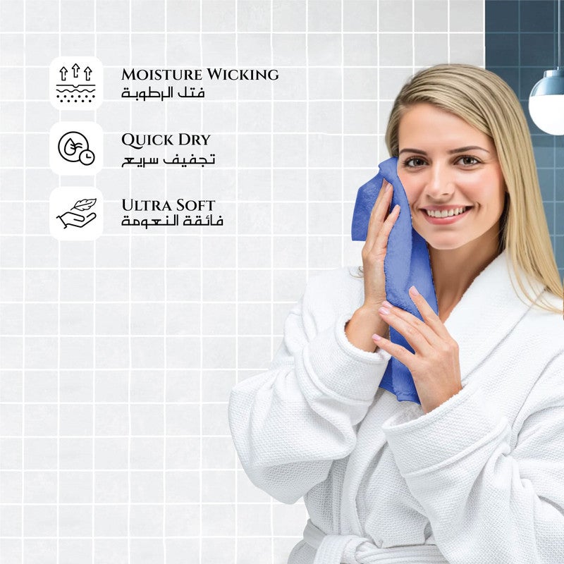ريست REST Face Towel   Set of 4 Blue Cotton Face Towel  30x30cm , 12x12 inch Luxury Face Cleansing Towel Soft Absorbent Lightweight Washable Quick Dry Spa Quality Beach Face Towel - Image 3