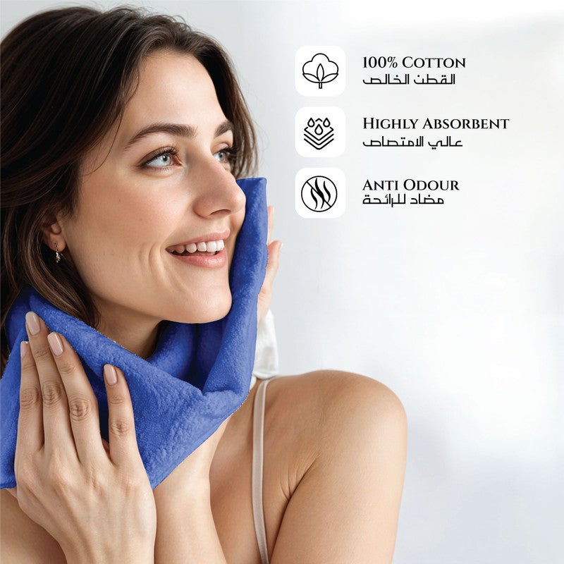 ريست REST Face Towel   Set of 4 Blue Cotton Face Towel  30x30cm , 12x12 inch Luxury Face Cleansing Towel Soft Absorbent Lightweight Washable Quick Dry Spa Quality Beach Face Towel - Image 4
