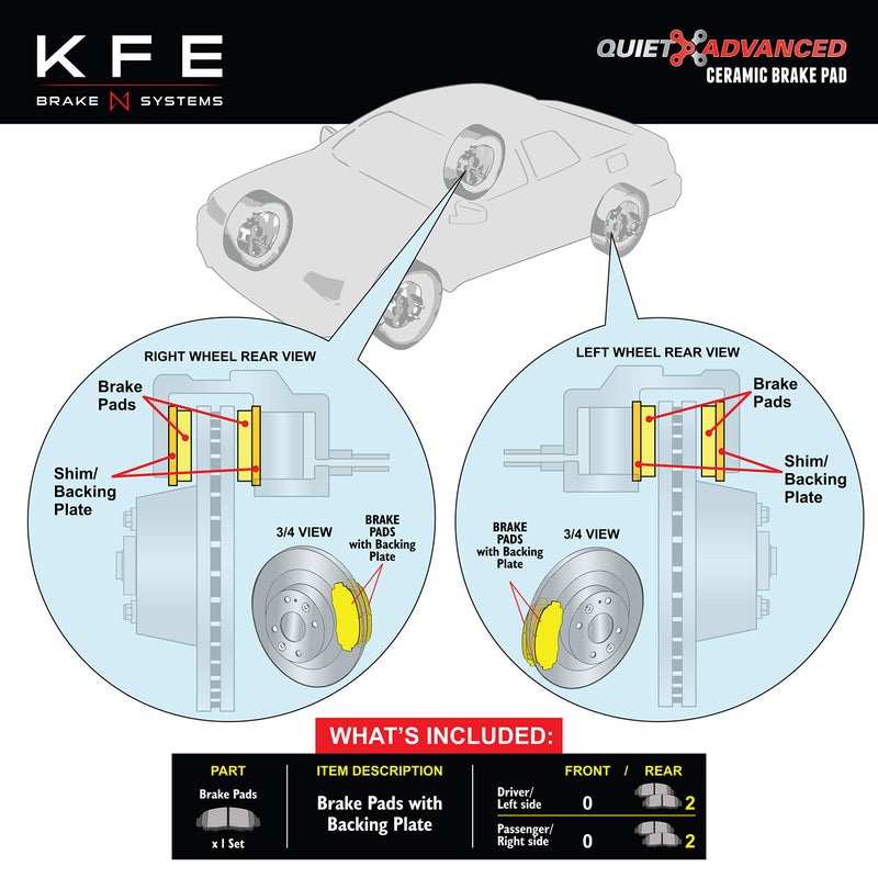Generic KFE Brake Systems 1878-104 Ultra Quiet Advanced Premium Ceramic Pad REAR Set For: 2016 Honda Civic, 2017 Honda Civic Excludes Type R, Si - Image 2