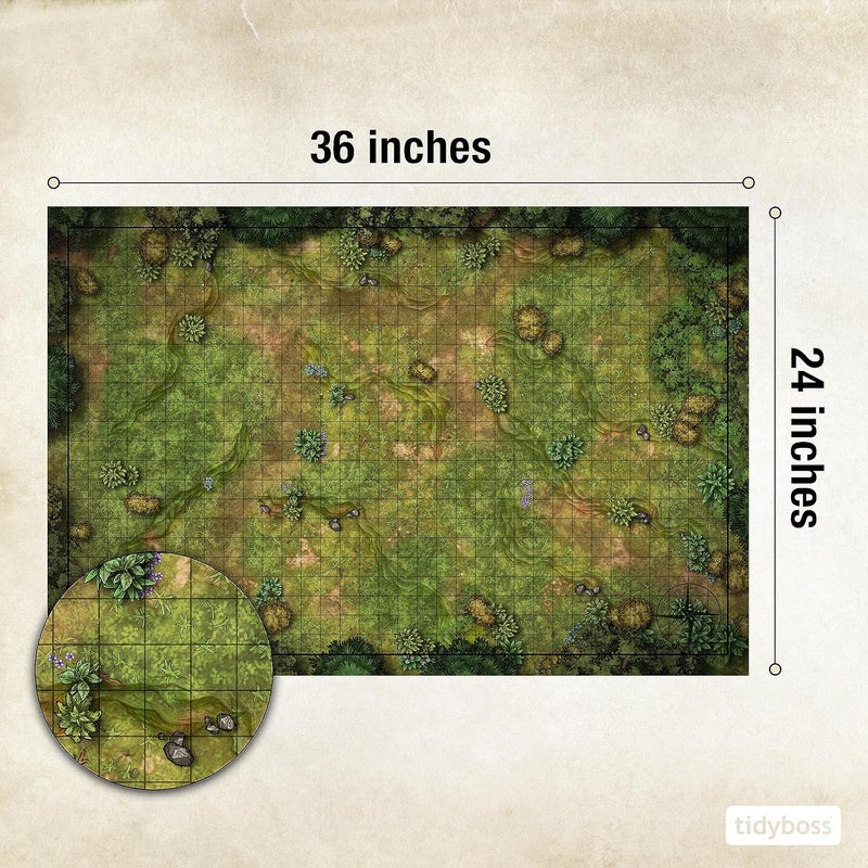 TIDYBOSS DND Expansion Pack | 3 X Double Sides 24x 36 Game Grid Mat | 6 Terrains with Lava, Sea, Forest, Cave, Swamp and Desert | Includes 2 x Dry Erase Markers, Eraser and Clips - Image 3