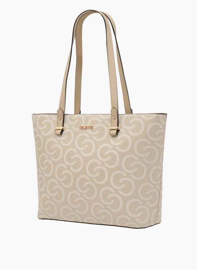 سيليست Women's Monogram Print Tote Bag with Double Handles and Zip Closure