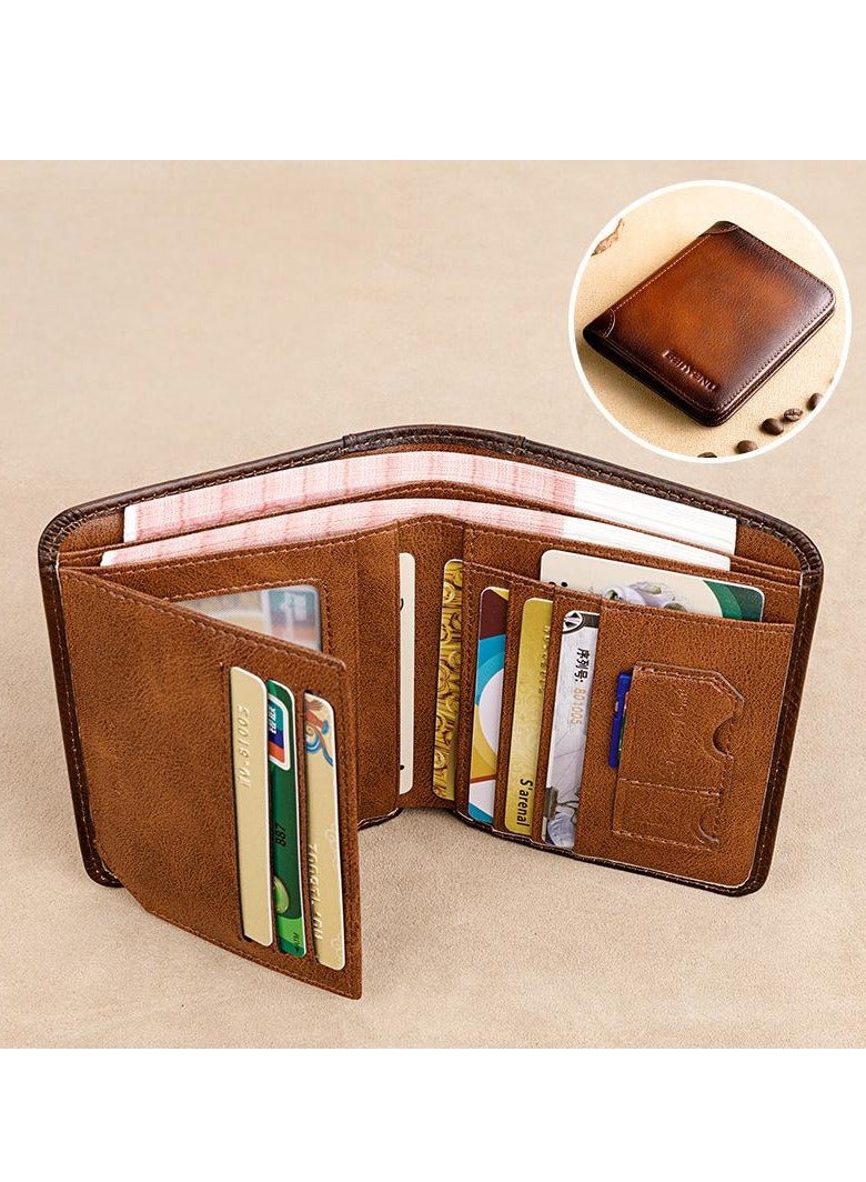 Generic Portable Business Men's Genuine Leather Anti-theft Brush Ultra-thin Multi-card Slot Short Wallet Cash clip wallet brown  - Image 2